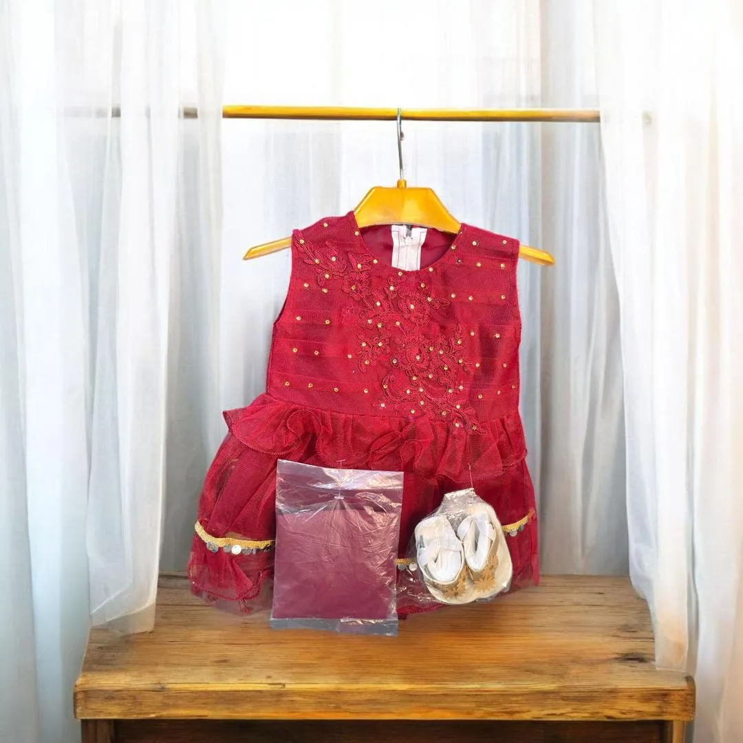 Stylish Collection New Baby Girl Fancy Frock With Free baby Sandals 3 To 12 Month Baby  