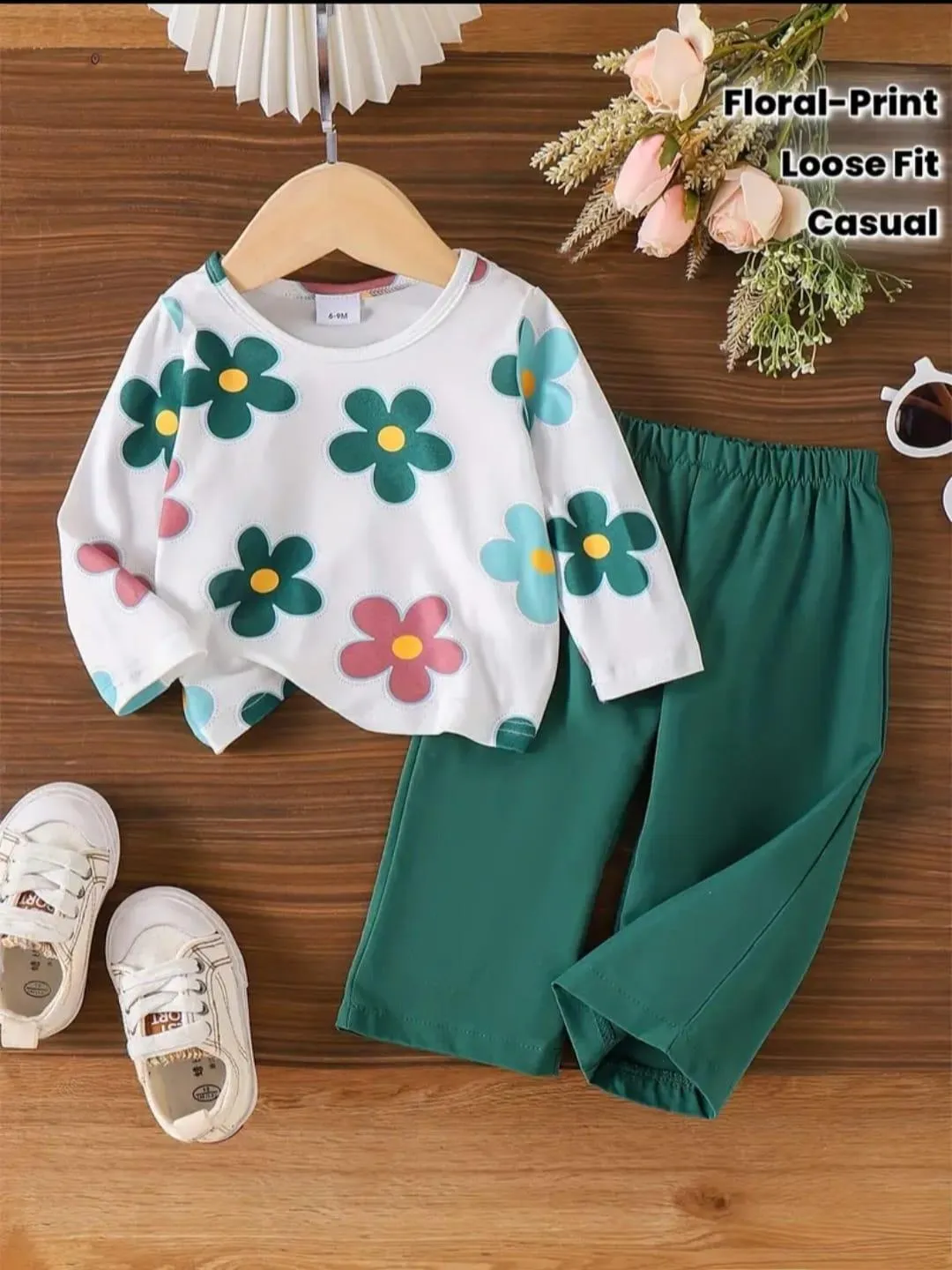 Winter 2 Pcs Girl's Jersey Printed Shirt And Trouser Set