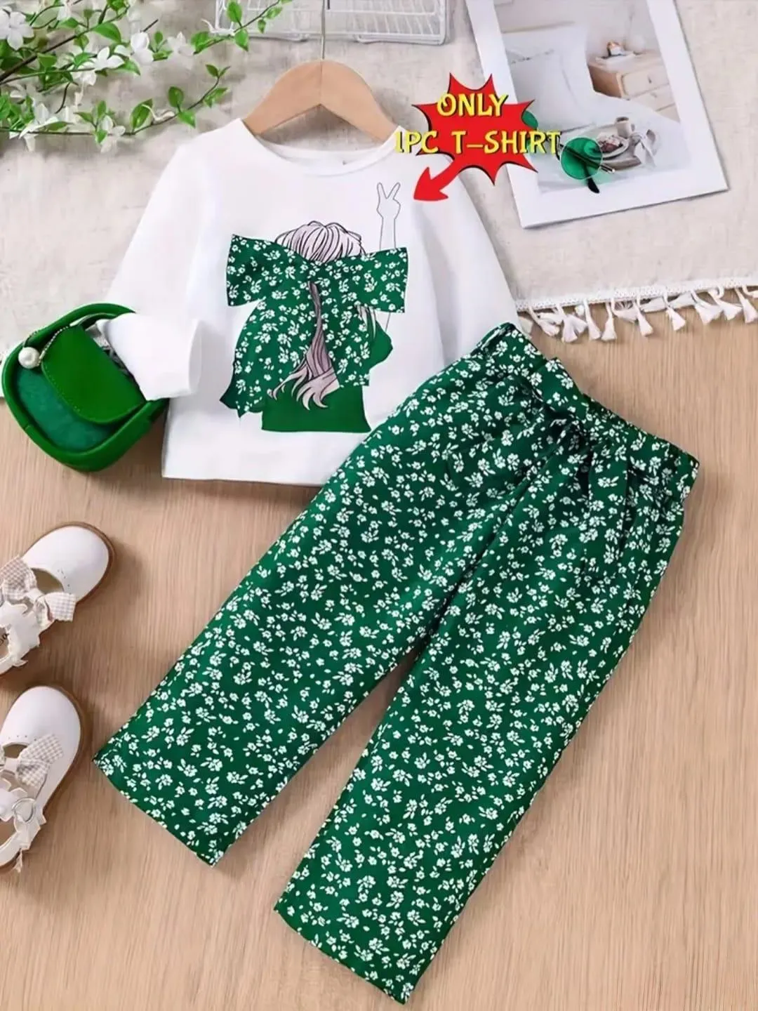 Winter 2 Pcs Girl's Jersey Printed Shirt And Trouser Set