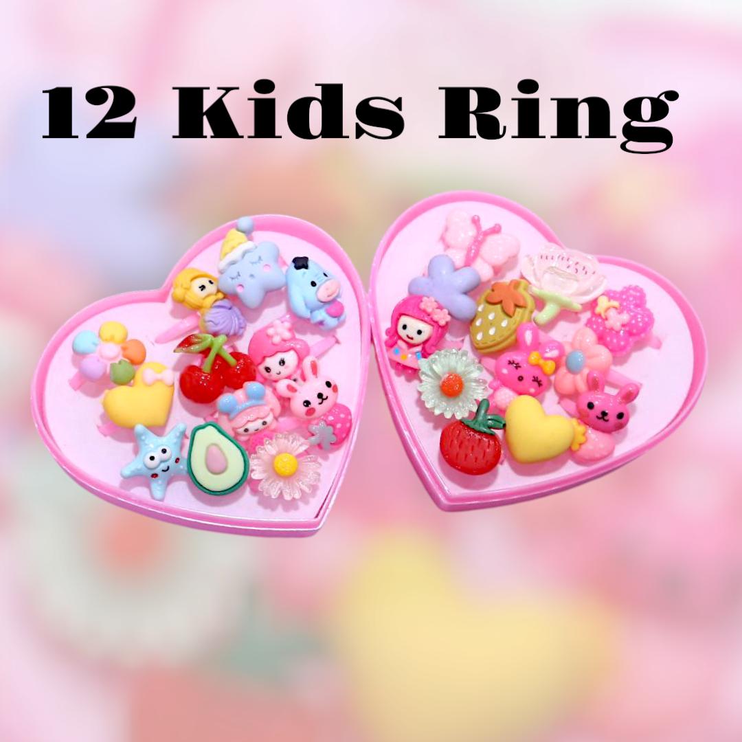 Colorful Printed Rings for Girls - Pack of 12 Pcs