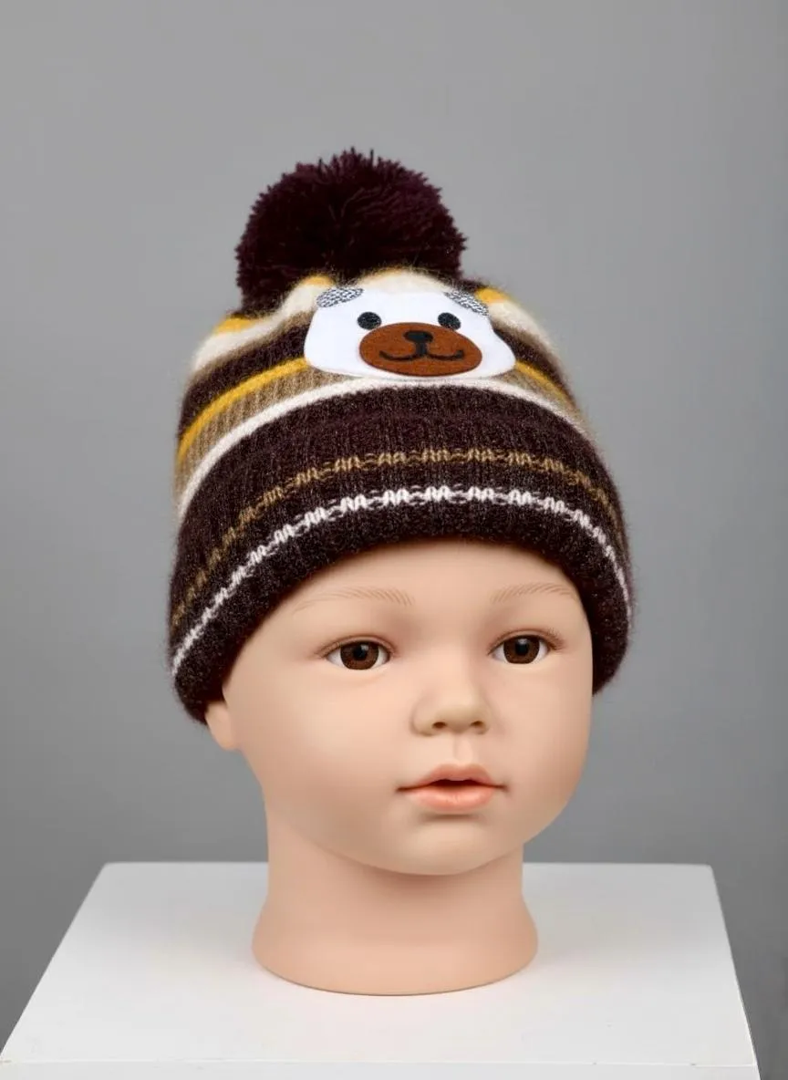 Stylish Brown Wool Cap for Kids - 1 Pc Plain Design