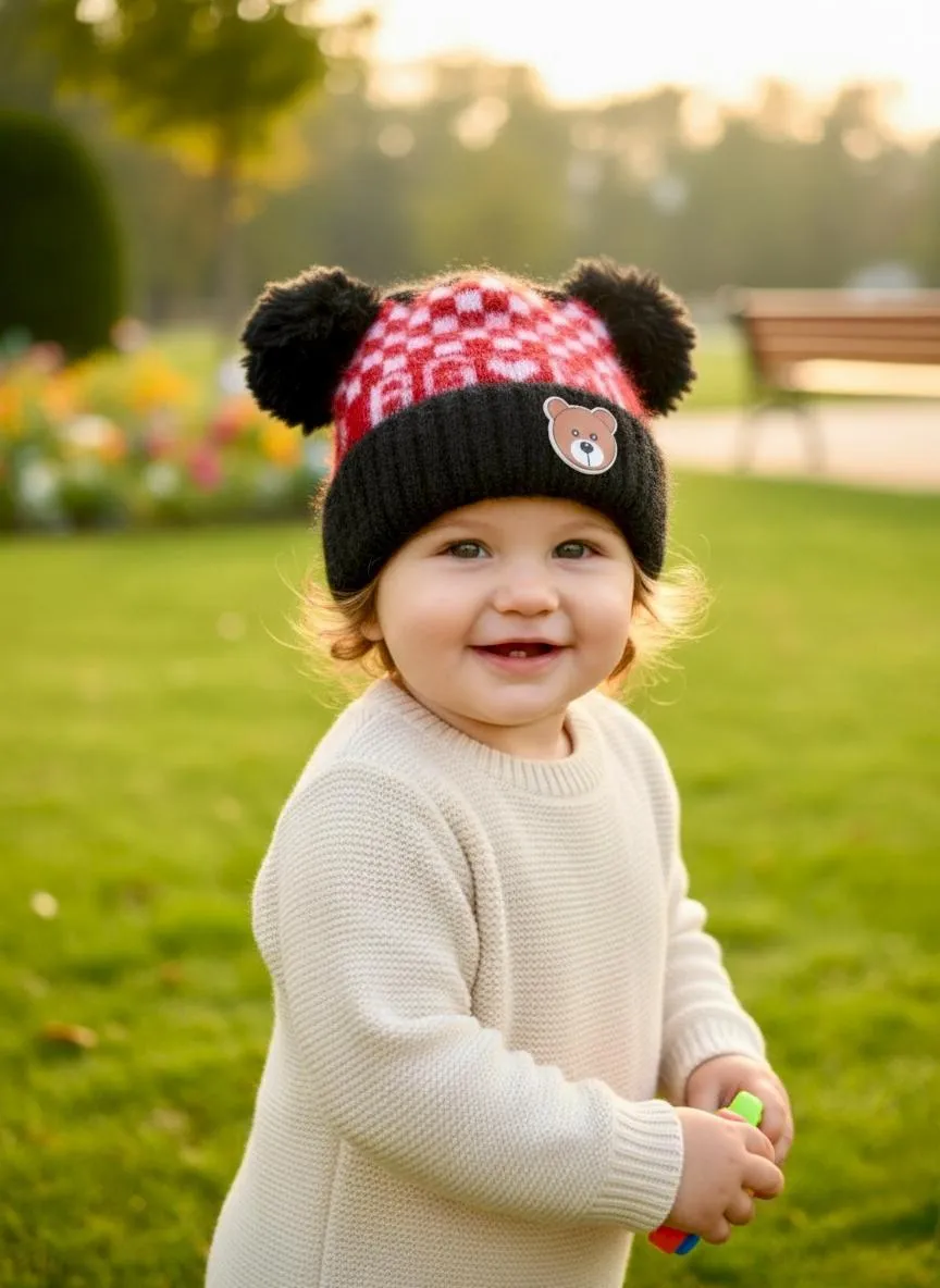 Stylish Black Wool Cap - 1 Pc for Boys, Girls, and Kids