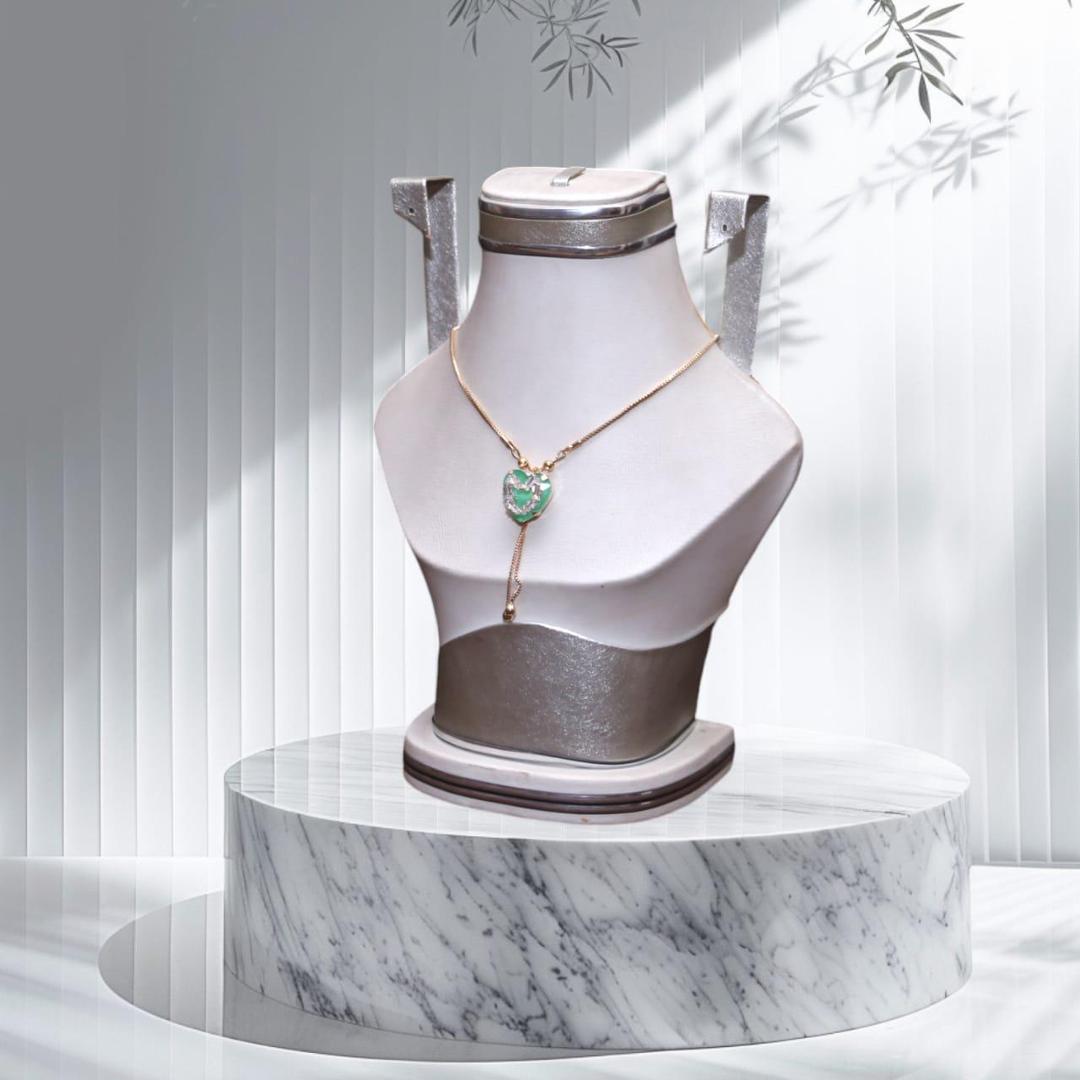 Gold Heart Green Locket Set