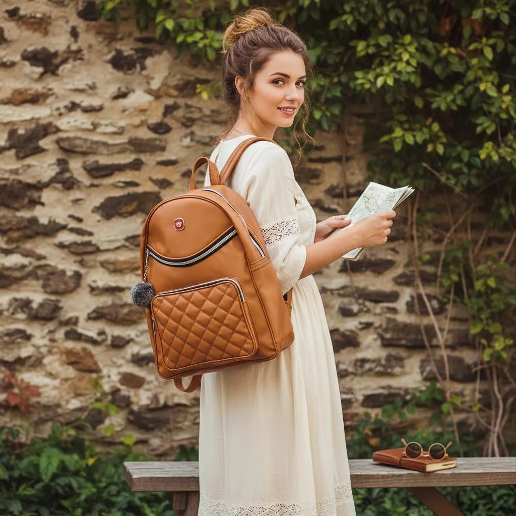 Girl's Leather Backpack School Bag College All Time Wear 