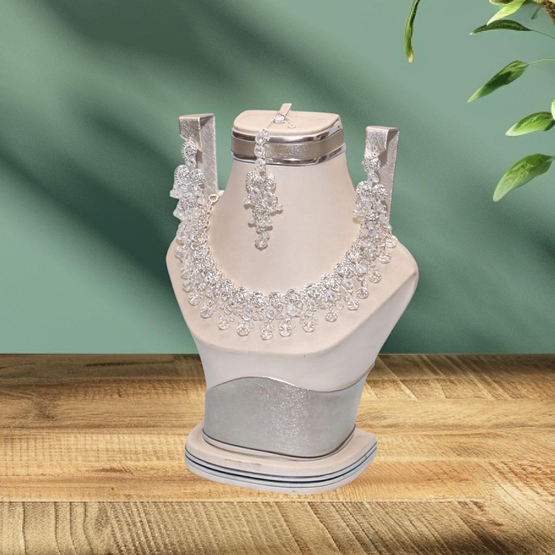 Fancy Silver Plated Crystal Bridal Set
