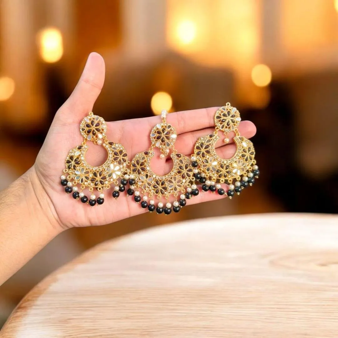 Bridal Gold Plated Crystal Earrings Bindia Set