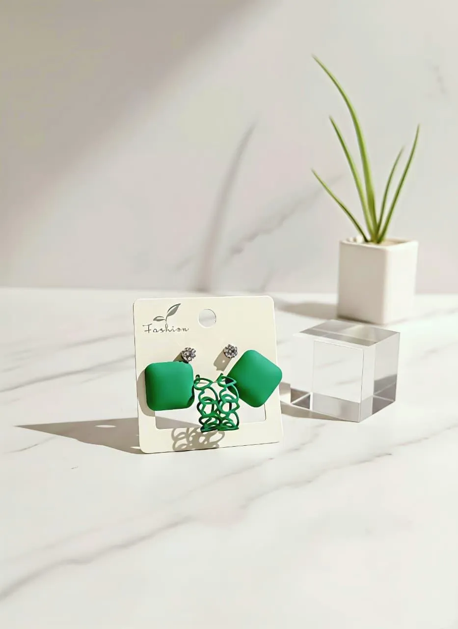 Green Crystal Earrings Set for Women
