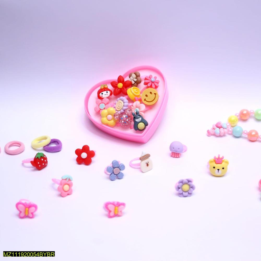 12 Kid's Flower Design Rings Set With Box
