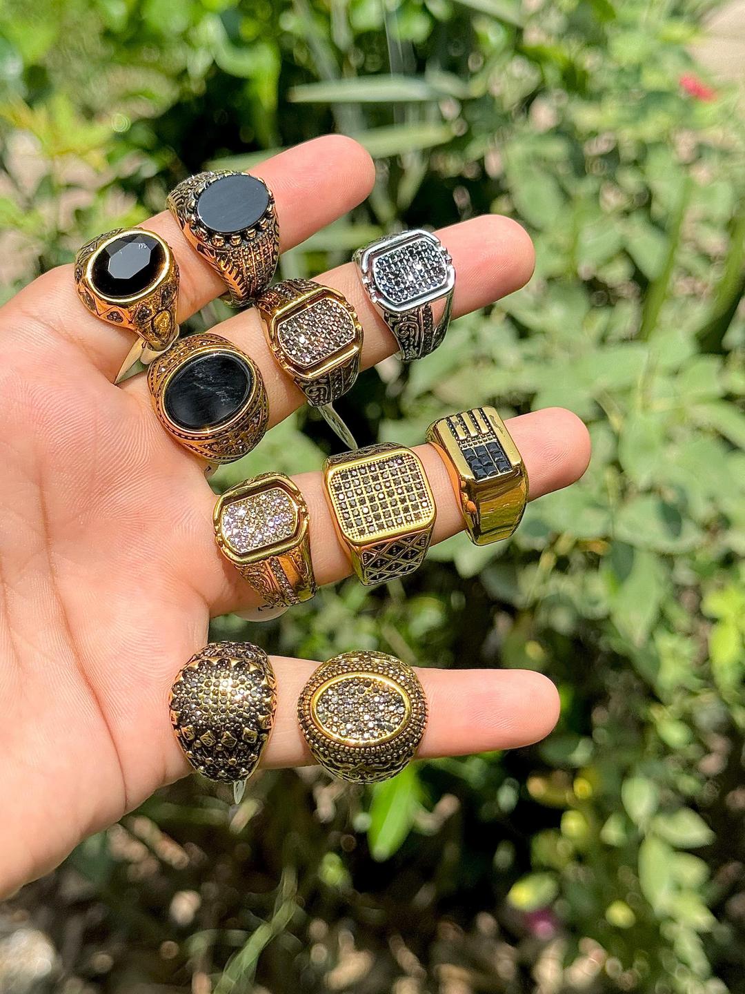 Turkish Design Gold Plated Crystal Men's Ring