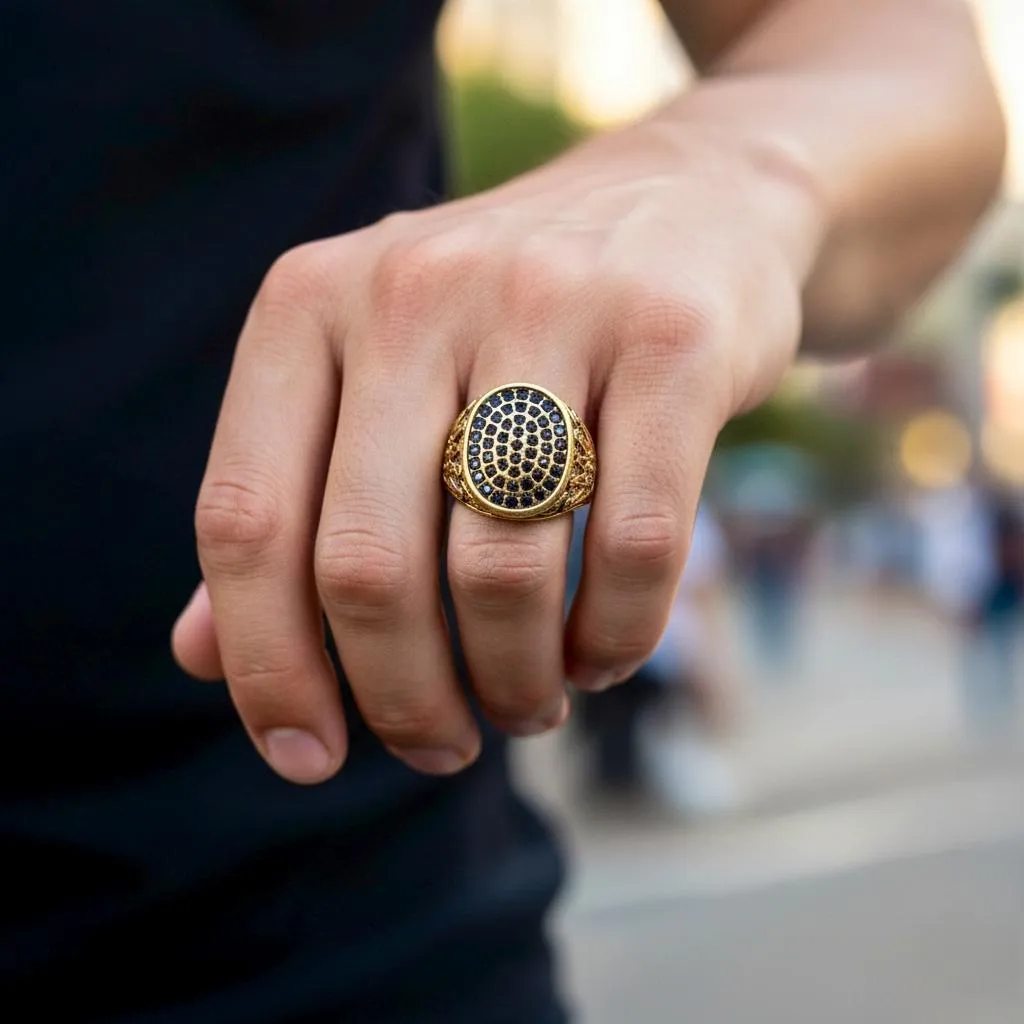 Turkish Design Resin Polish Crystal Men's Ring