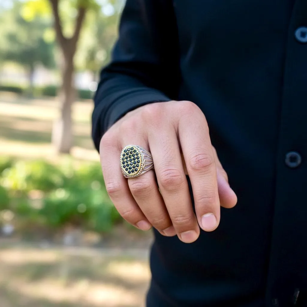 Turkish Design Resin Polish Crystal Men's Ring