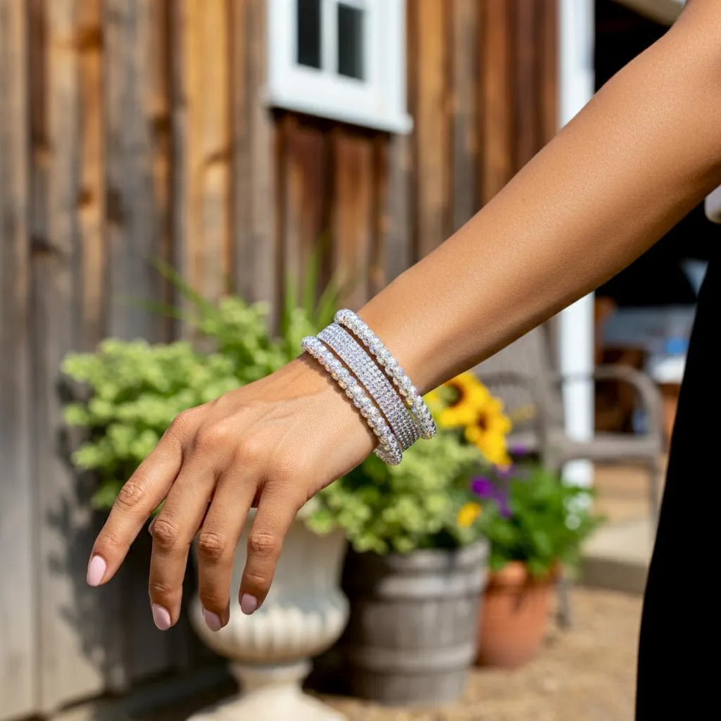 6 Pcs Funky Silver Plated Crystal Kara Bangle