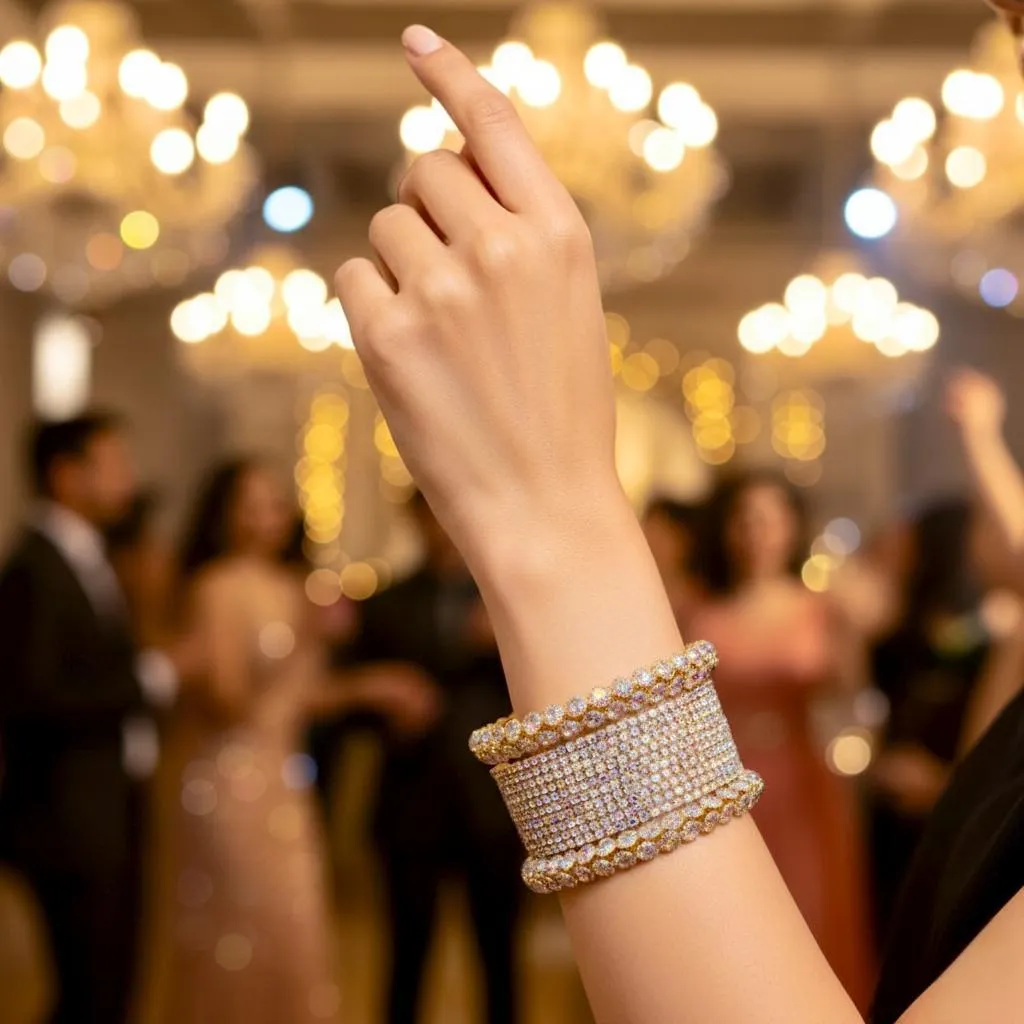 6 Pcs Funky Silver Plated Crystal Kara Bangle