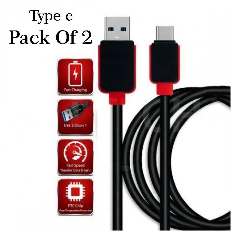 Pack of 2 Durable Black Charging Cables with Copper Core