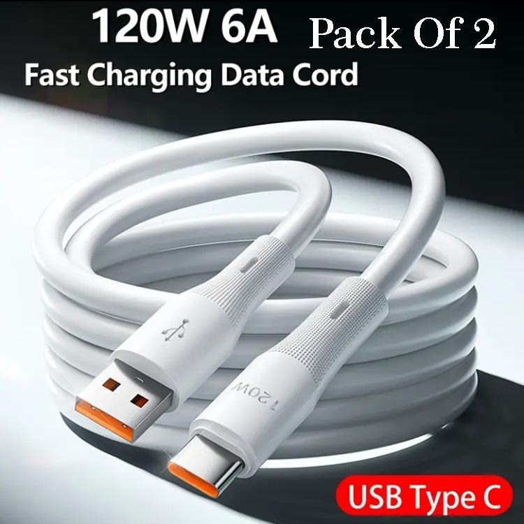 Pack of 2 Type C Charging Cables with Copper Core