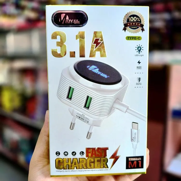 M1 My Life 3.1A Super Fast Charger Type C Led Light Changer Quick Charge