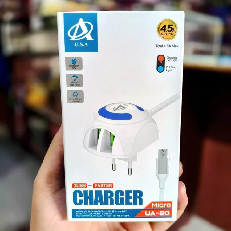 U.S.A Micro UA-20SuperFast Charger 2Usb PotLED Light Changer