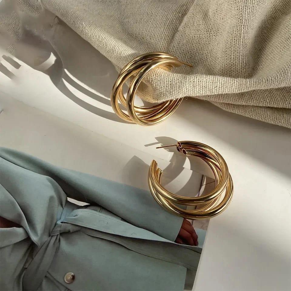 Gold-Plated  Tri Hoop Earrings