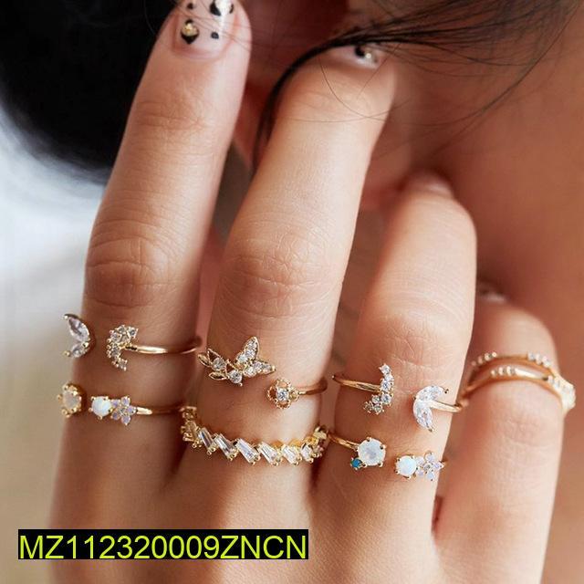 Vintage Crystal Gold-Plated Rings Set Adjustable