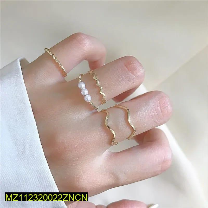 Style Pearl Thin Pack Of 5 Rings Set