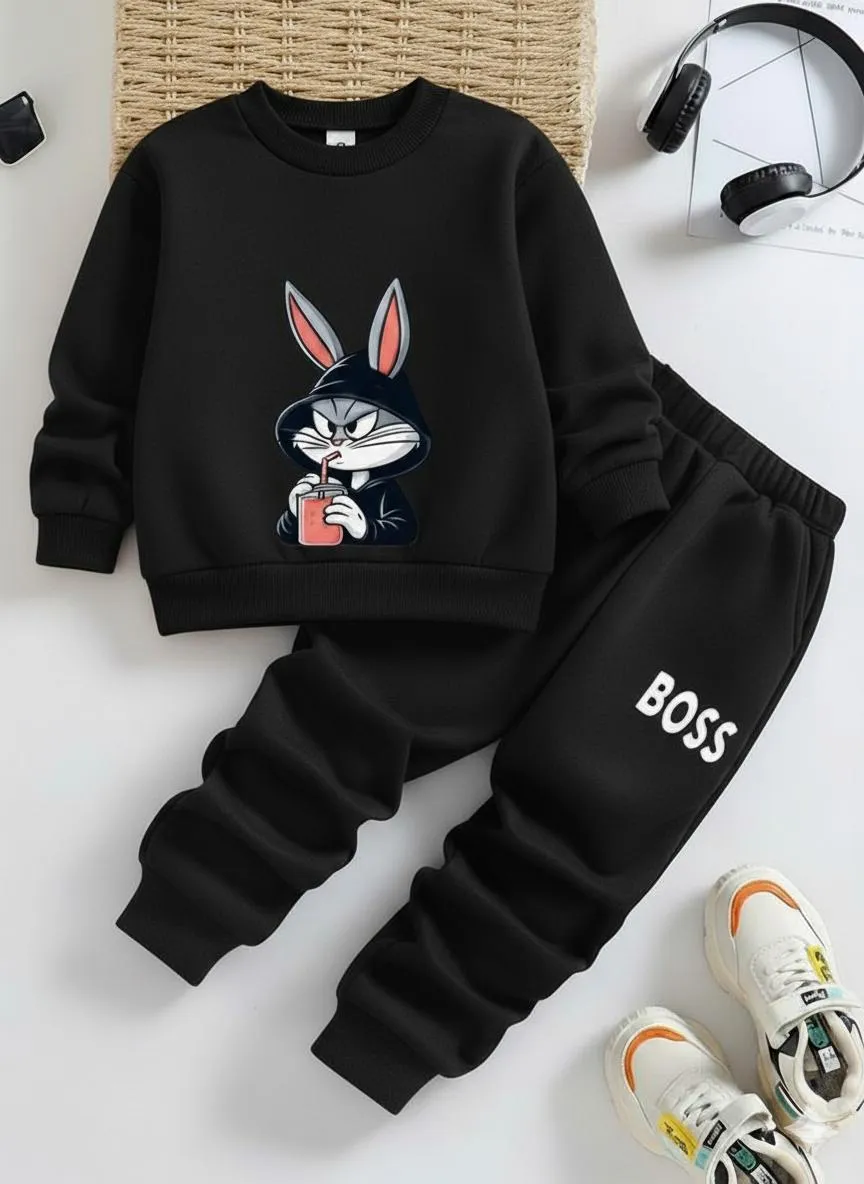 2 Pcs Girl's Polyester Printed Tracksuit