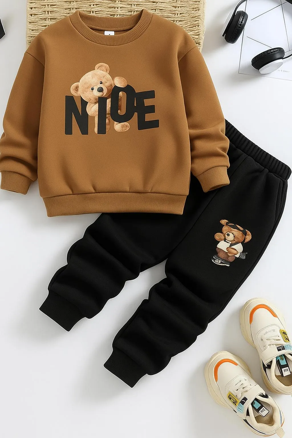 2 Pcs Girl's Fleece Printed Tracksuit