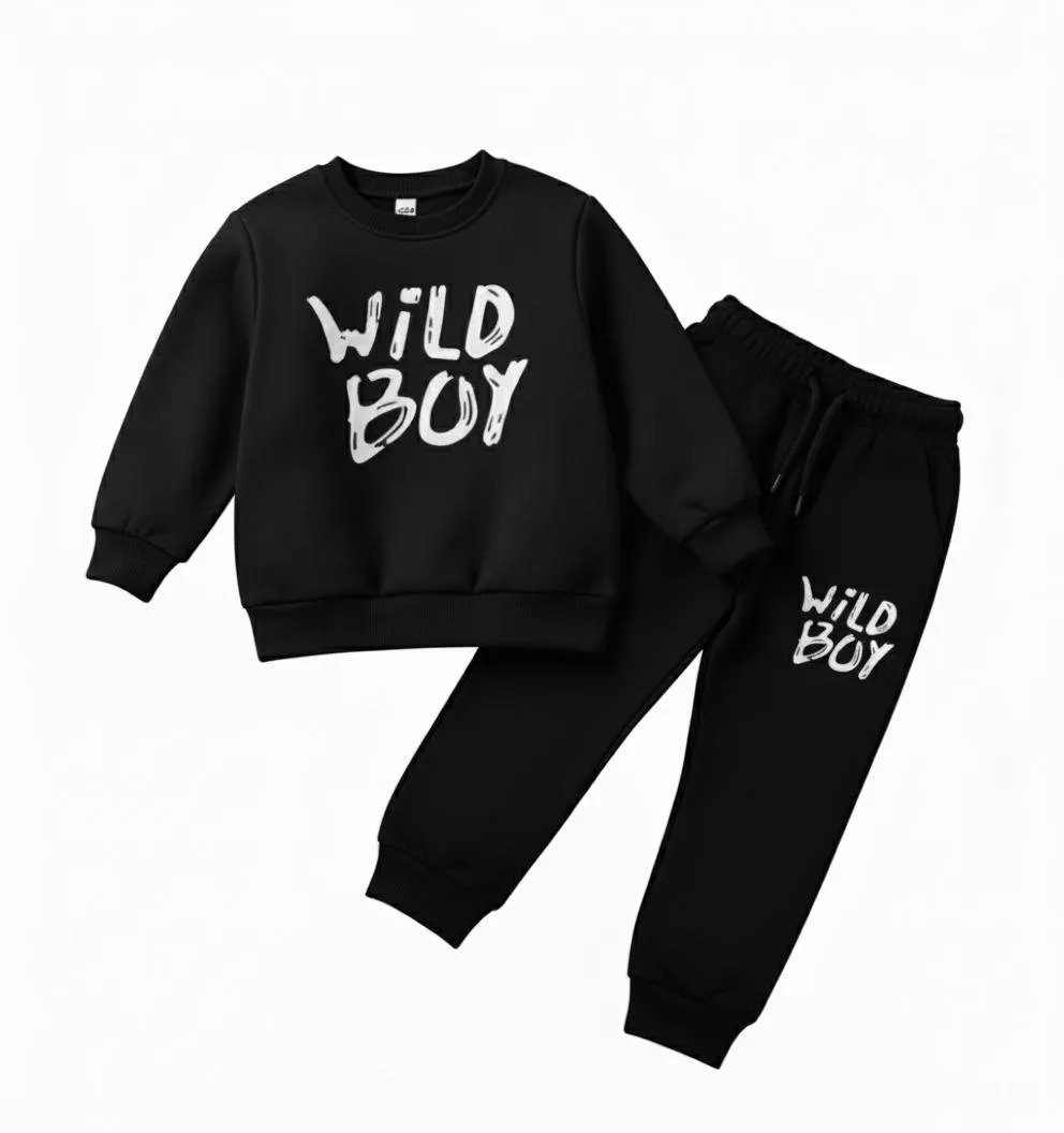 2 Pcs Boy's Fleece Printed Tracksuit