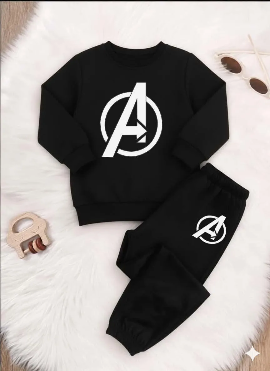 2 Pcs Boy's Fleece Printed Tracksuit