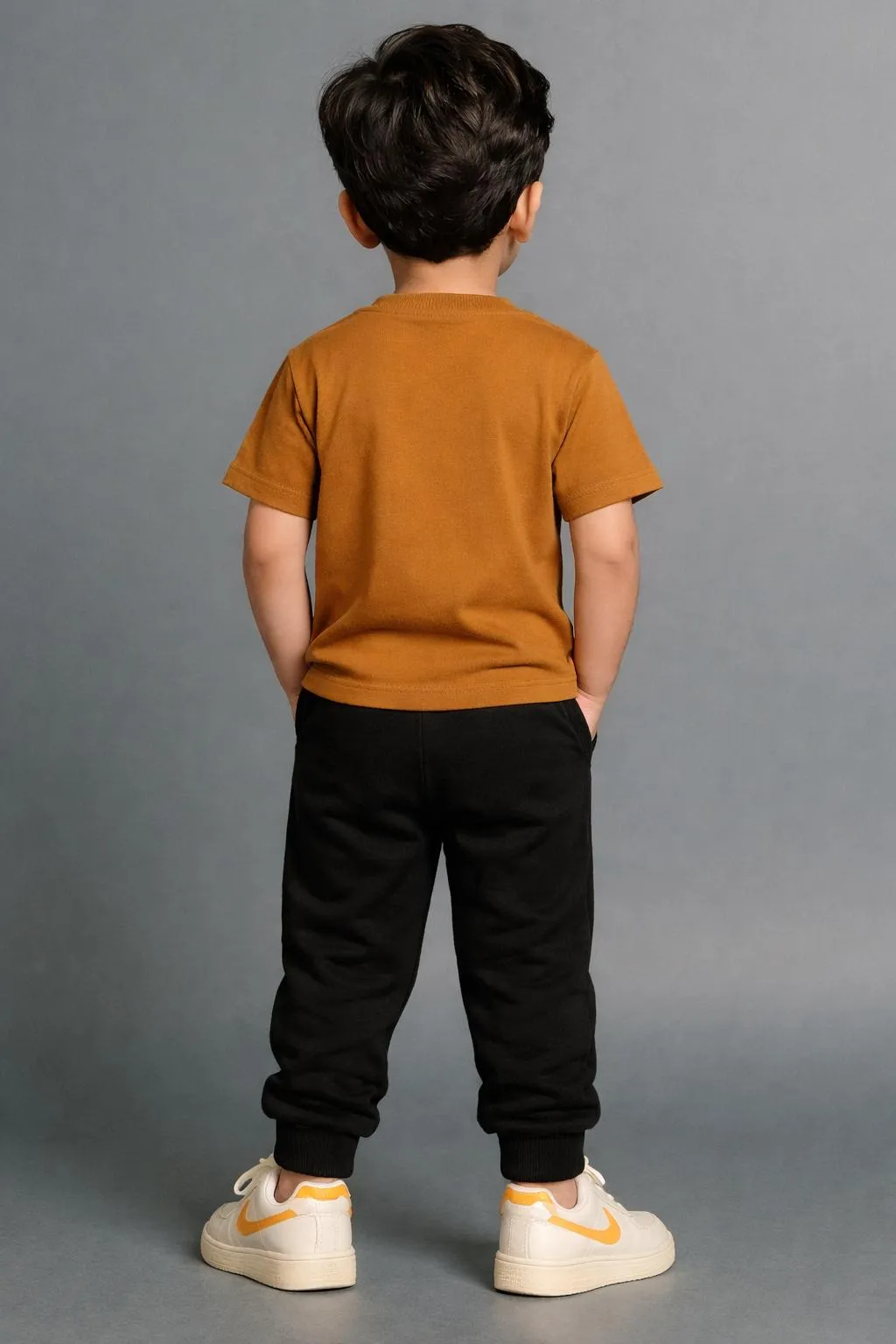 Boy's Printed Polyester Tracksuit Brown 2Pcs view 2