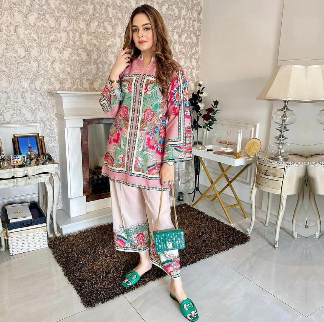 Women's Stitched Khaddar Printed Shirt and Trouser Set - Digital Print Design