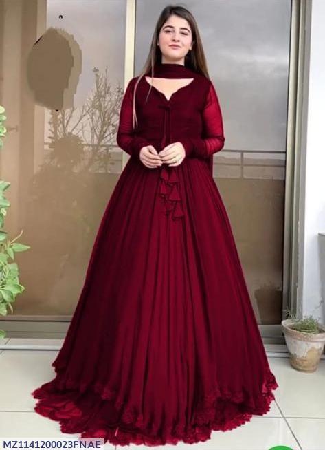 knee length dresses for ladies Elegant Chiffon Maxi Dress with Embroidered Dupatta & Masuri Trousers –  Festive Wear – Amir Boutique main image 0