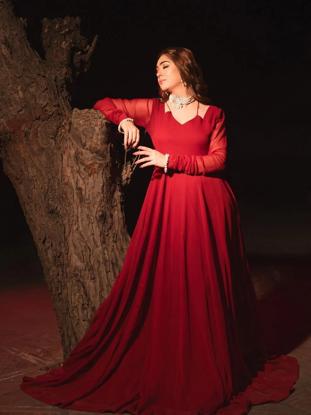 3 Pcs Women's Stitched Bamber Chiffon Plain Maxi Suit