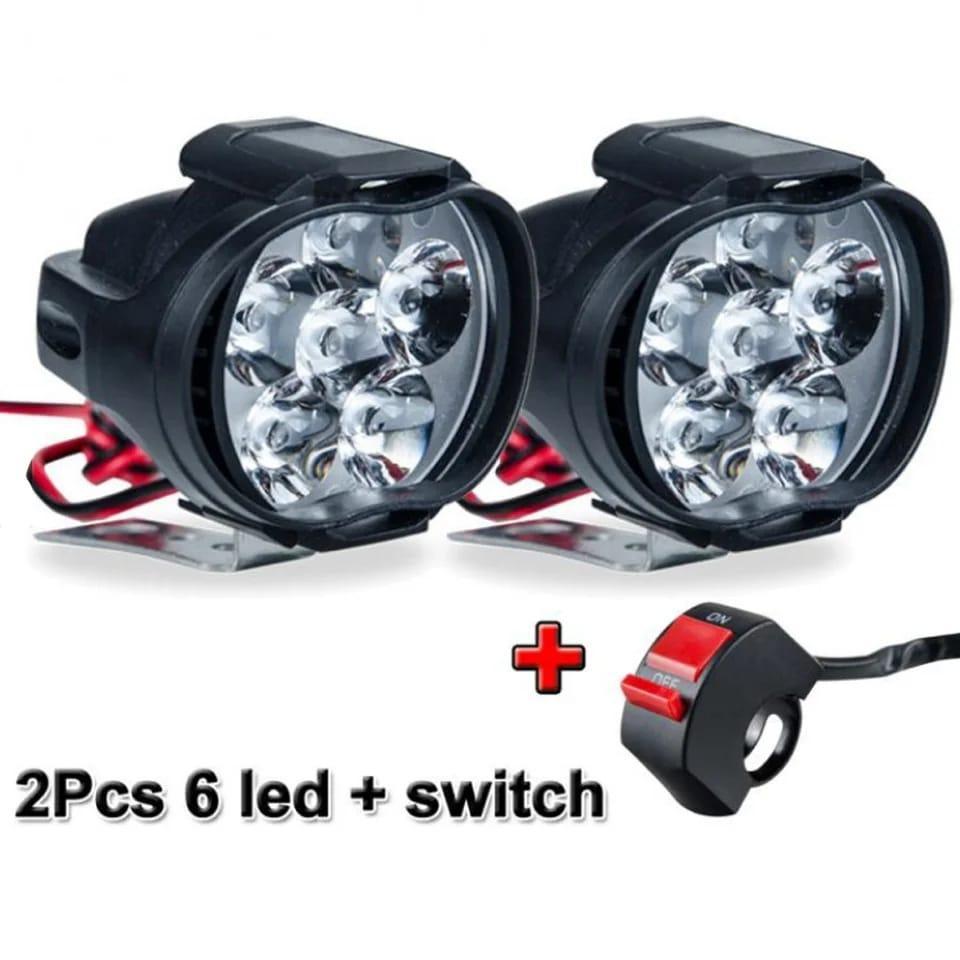 2 Pcs Motorcycle Headlights Plus Switch LED White Super Bright 
