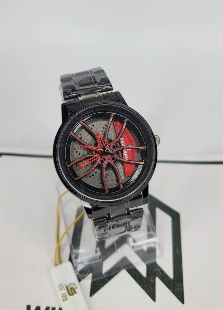 Stainless Steel Spinning Watch Black Red Pakistani