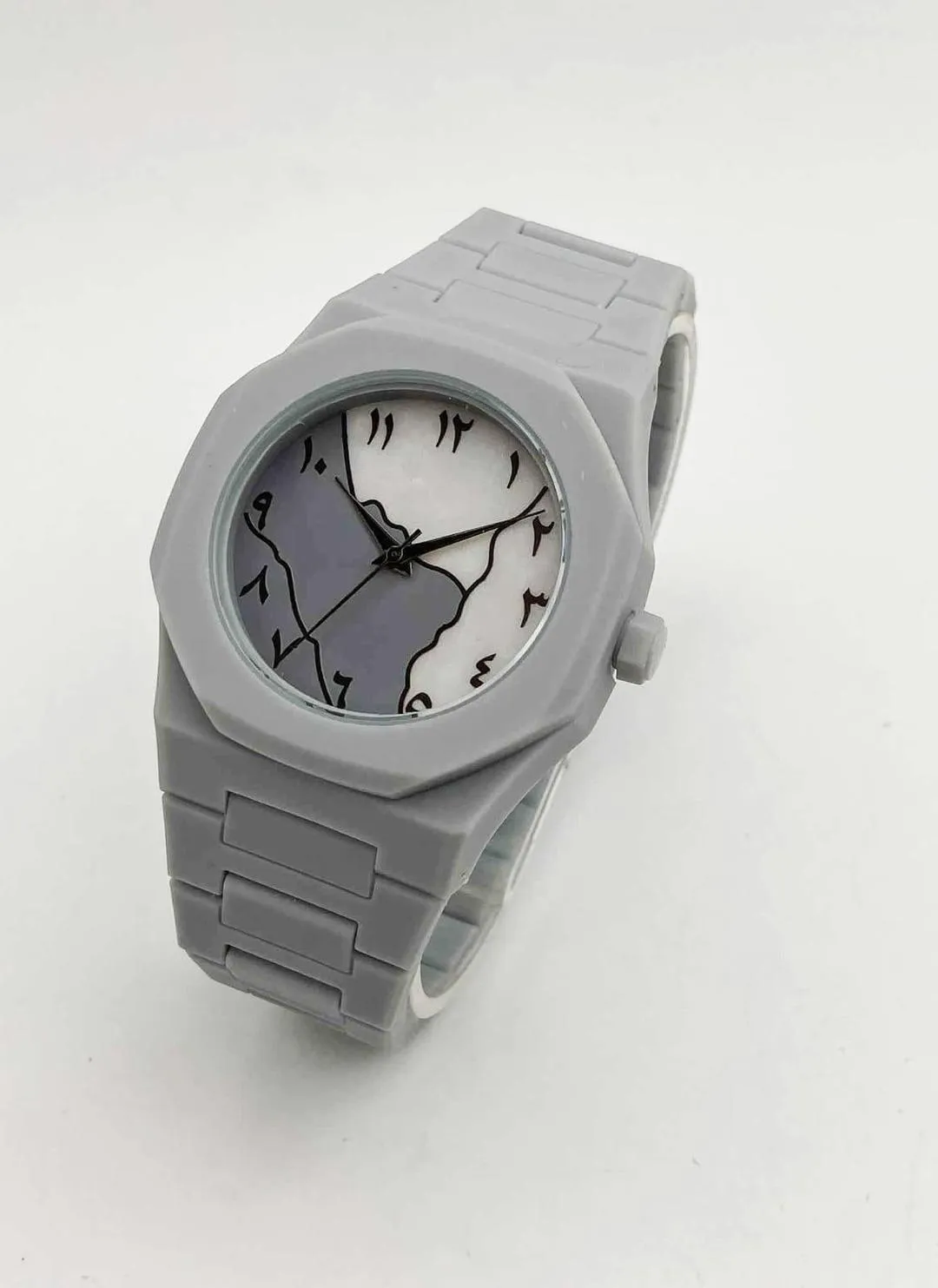 1 Pcs Men's Carbon Fiber Grey Marble Arabic Aura Watch 