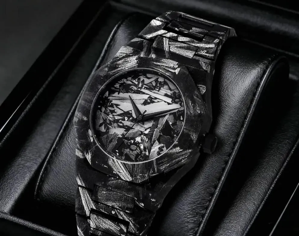 1 Pcs Men's Carbon Fiber New Design Black Arabic Aura Watch 