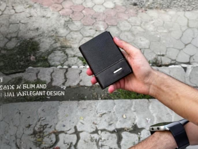 Men's Black Leather Tri-Fold Wallet - 2 Pcs Set ( Free Watch Gift )