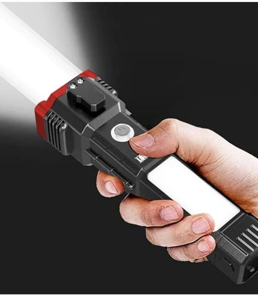 Rechargeable Black LED Search Light with Safety Hammer and Type-C Charging Port