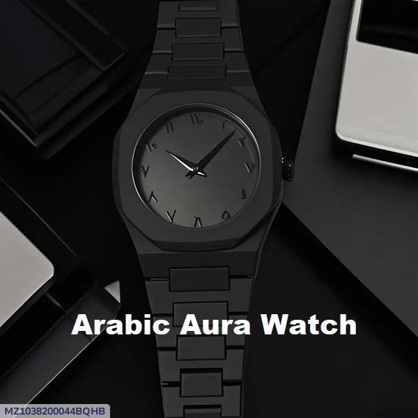 Men's Quartz Black Arabic Aura Watch - 1 Pc Water Resistant