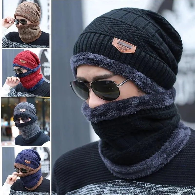 With Neck Warmer Plain Wool Cap