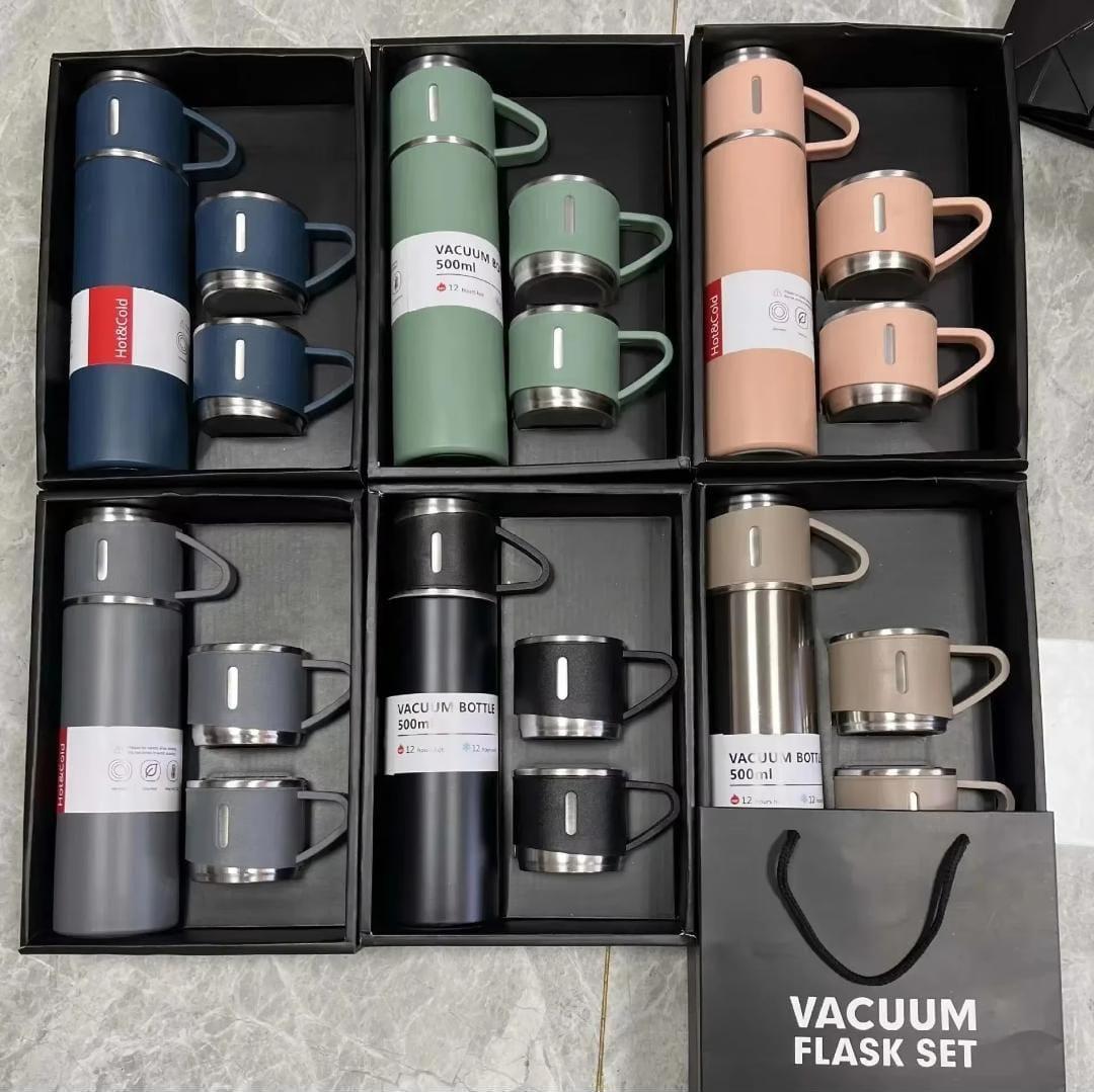 3 Pcs Stainless Steel Vacuum Flask Set - Easy To Clean And Maintain