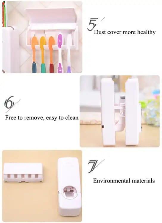 Easy To Clean And Maintain Toothpaste Dispenser And Brush Holder