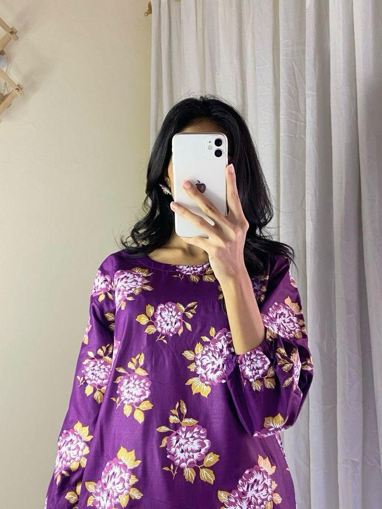 2 Pcs Women's Stitched Linen Printed Shirt And Trouser