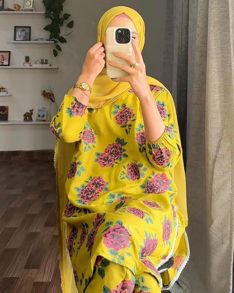 2 Pcs Women's Stitched Linen Printed Shirt And Trouser