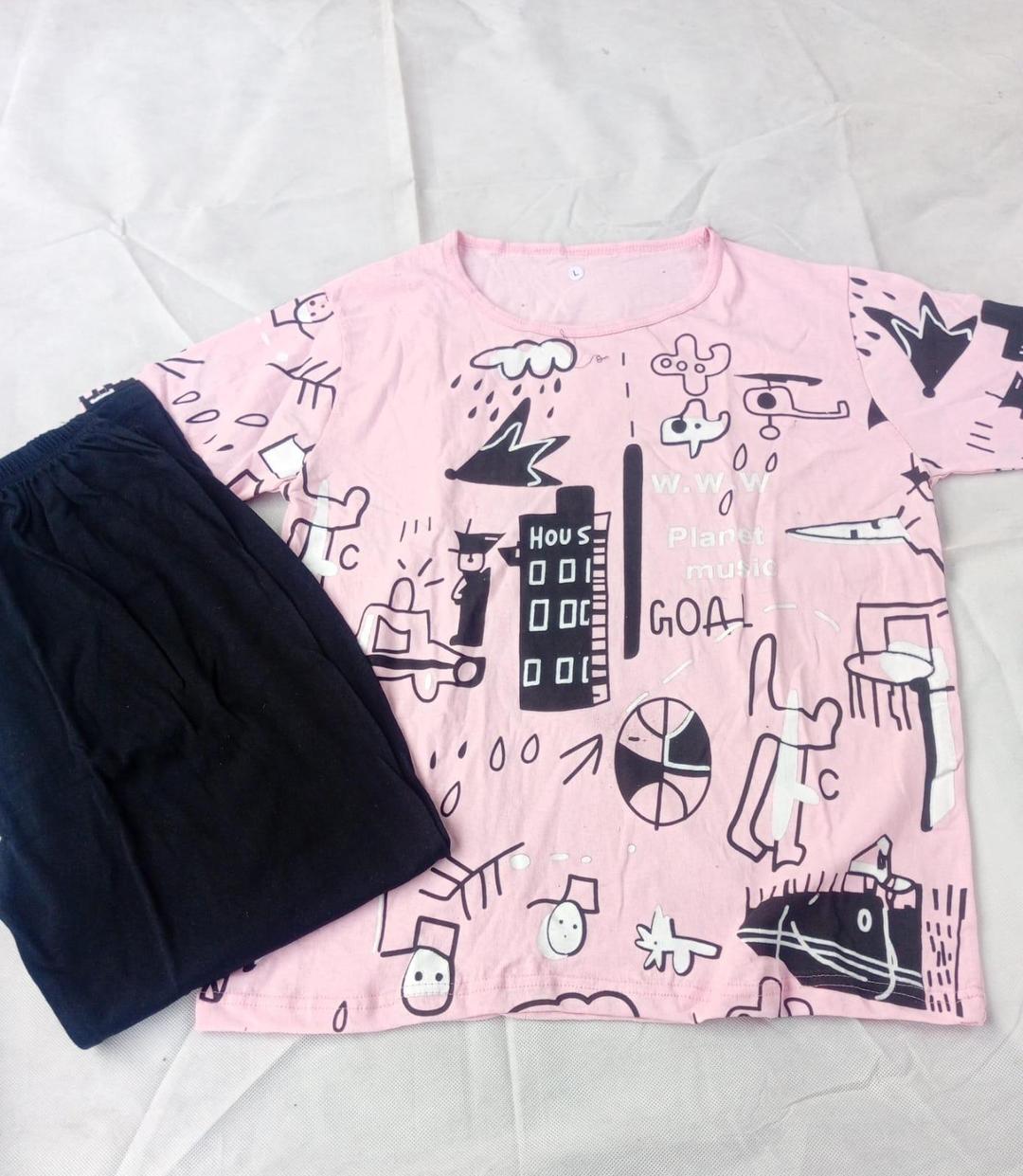 Stylish Printed Cotton Jersey Night Suit - 2 Pcs Set 