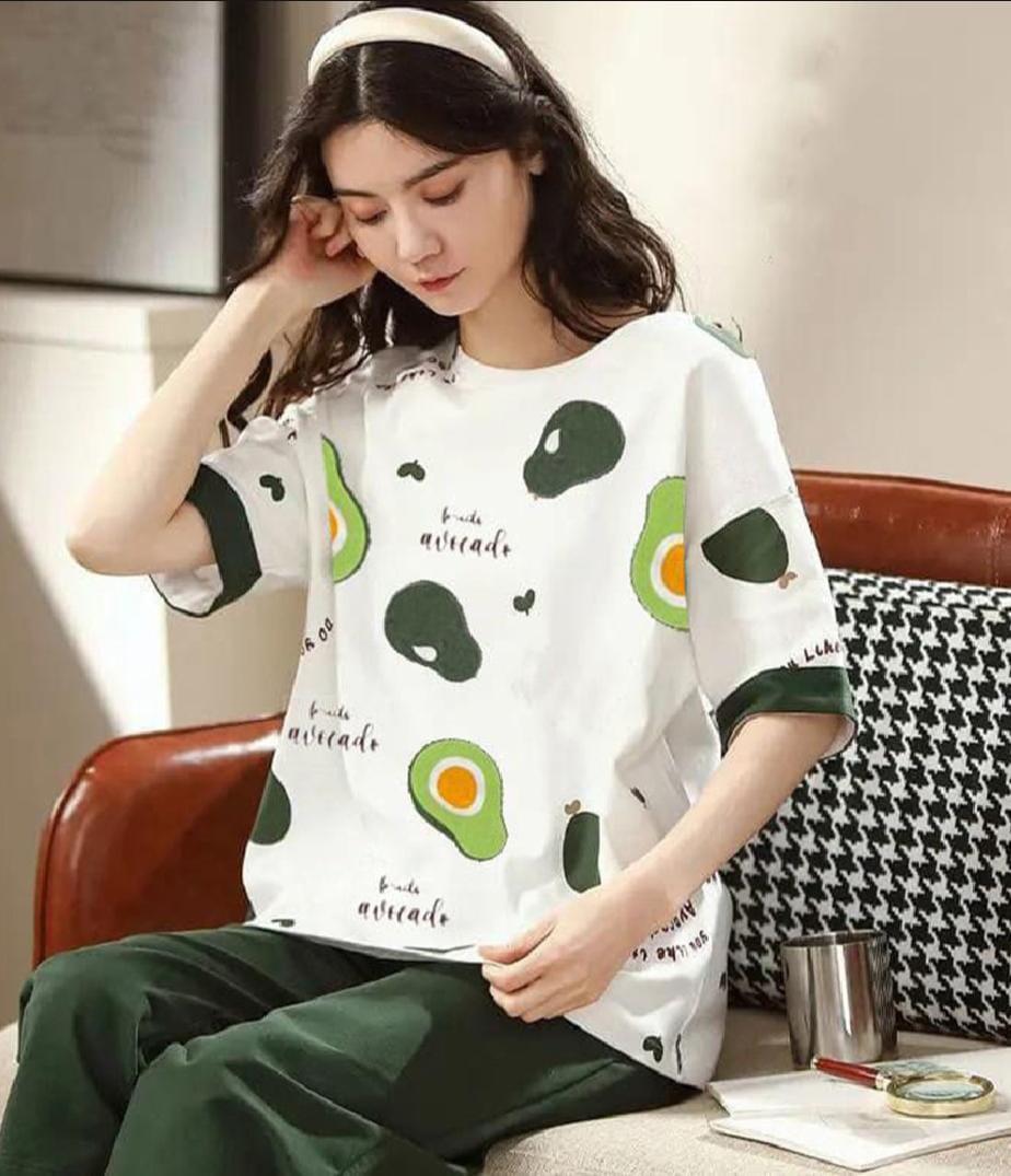 Comfortable Cotton Jersey Printed Night Suit - 2 Pcs Set 