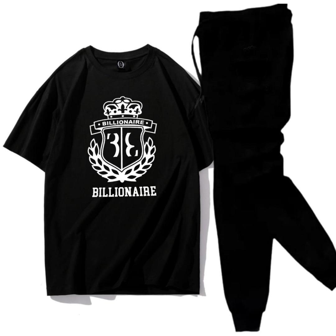 Men's Cotton Jersey Track Suit - 2 Pcs Black Printed Set