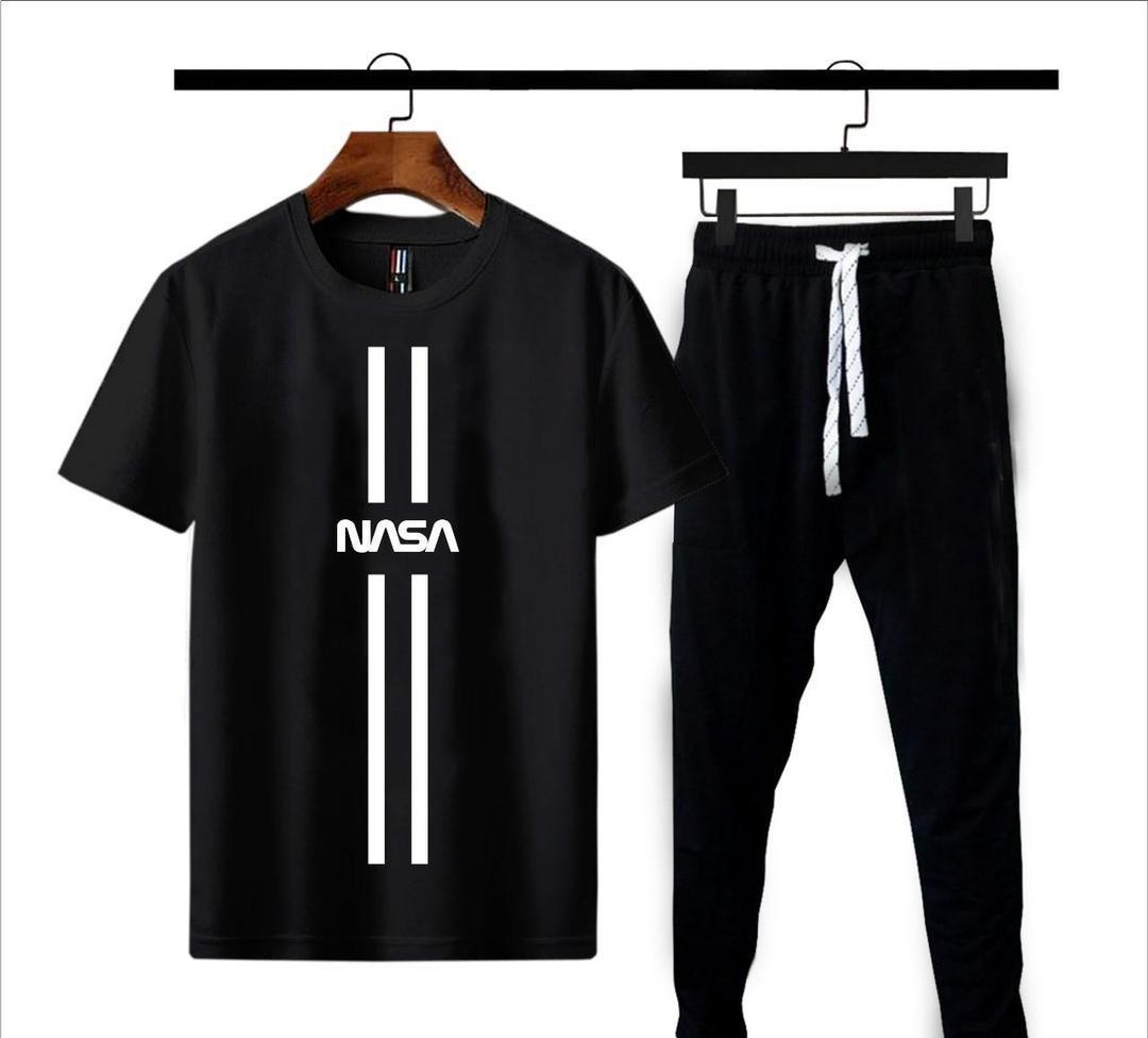 Men's Printed Cotton Jersey Track Suit (2 Pcs) in Black
