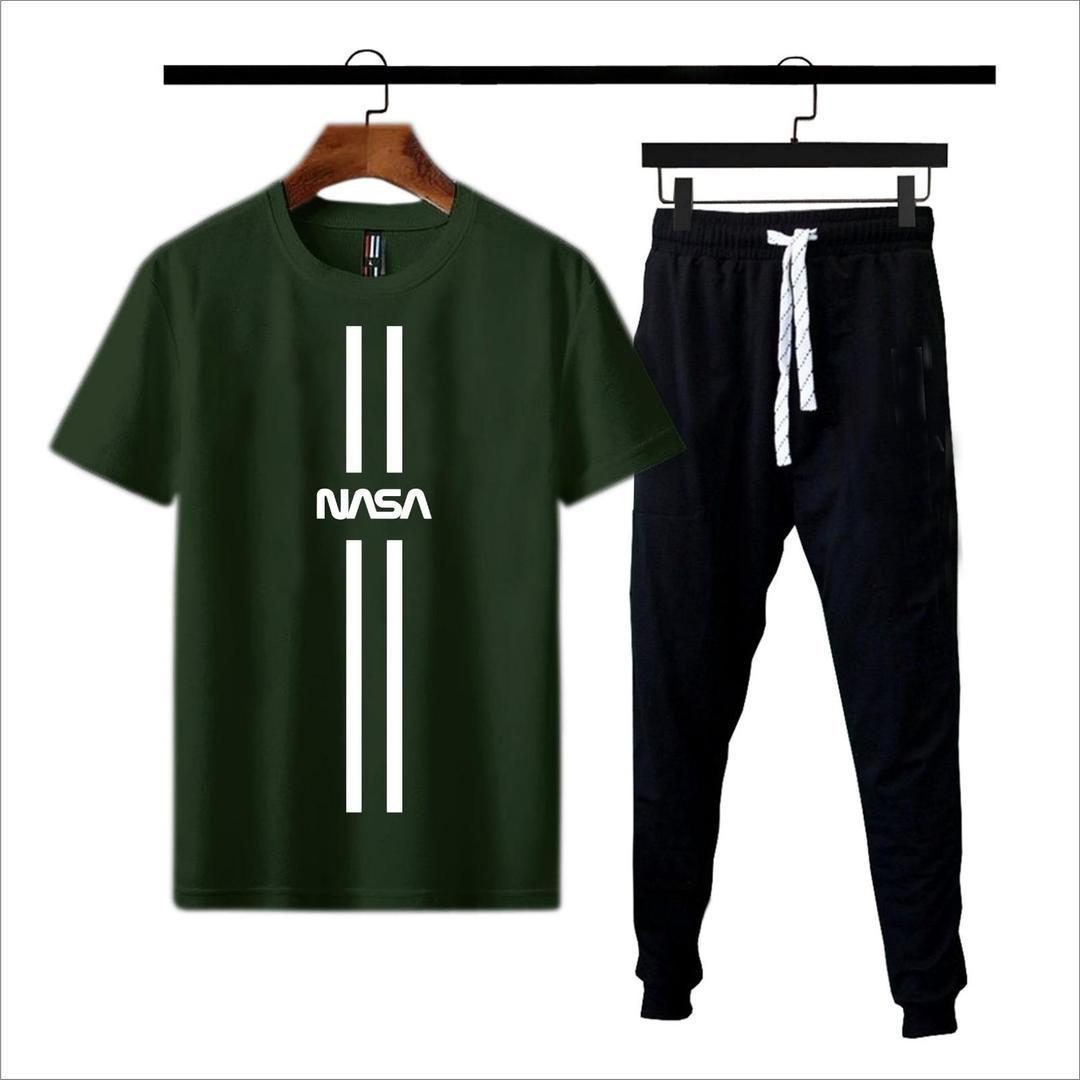 Men's Cotton Jersey Printed Track Suit - 2 Pcs Set in Green