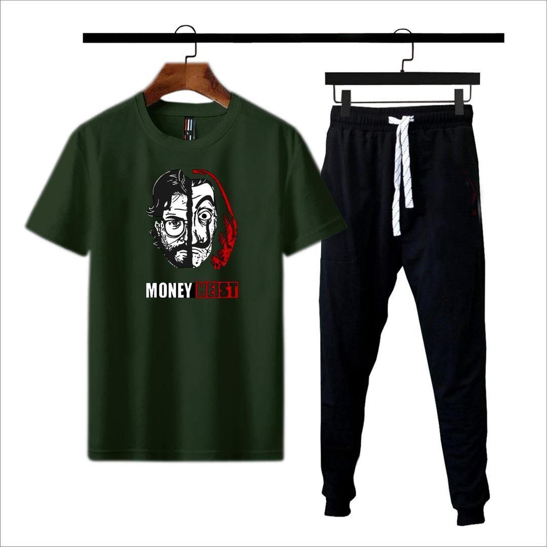 Men's Green Cotton Jersey Printed T-Shirt - 2 Pcs Set